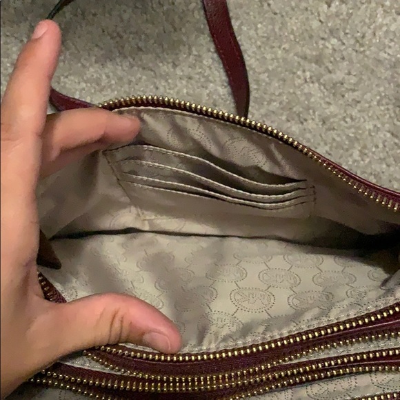3 zipper maroon Michael Kors purse - Picture 6 of 6